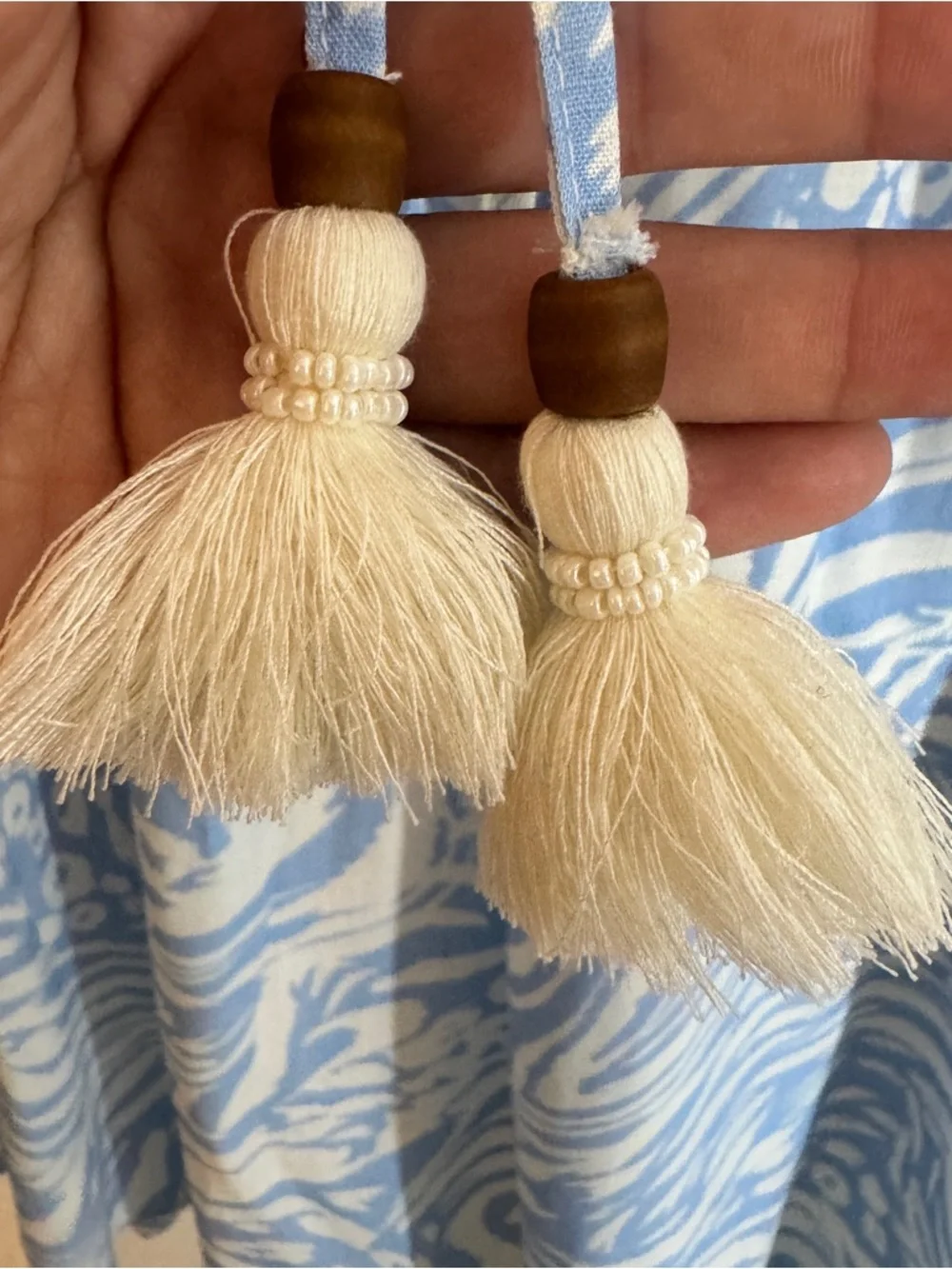 Maaji Helena Mini Dress M Blue White Boho Beach Cover Up Tassel MSRP $98 - Picture 6 of 8